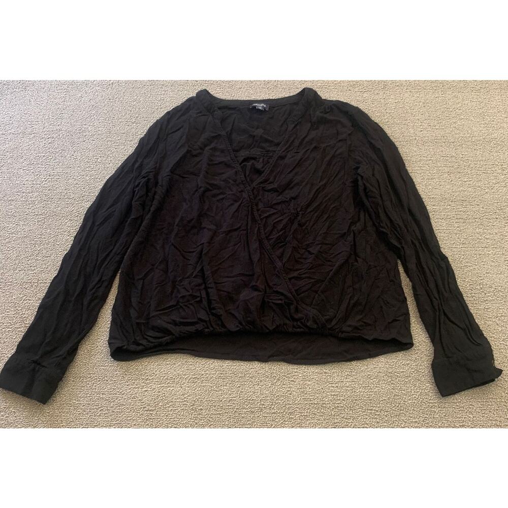 SPLENDID‎ Women Large Black V Neck Long Sleeve Top